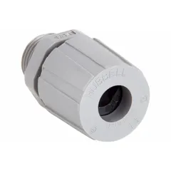Straight nylon cable grip with 3/8 in MNPT box connection, accepting cord diameters from 0.25 in to 0.31 in. Gray body with black color-coded grommet, rated IP66 and Class II, Division 1 & 2 for hazardous locations. Overall length 1 9/16 in. Suitable for sealing cable entries on enclosures and panels in dusty or wet environments.