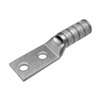 BURNDY Compression Lug: For 2 AWG, Stranded Wire, 3/8 in Stud Size, Long - Two-Hole Compression Lugs