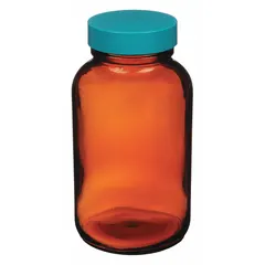 Amber Wide Mouth Glass Lab Bottle, 500 mL, 53-400, 81 mm Body Dia, Case of 12, GLC-02135