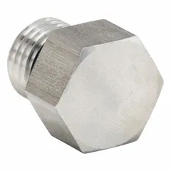 316 stainless steel male threaded pipe plug for extreme pressure applications. Rated to 9,000 psi with 3/8 in connection and 5/8 in length. Used to seal ports in high-pressure fluid systems.