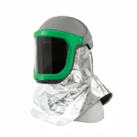 The RPB Z-Link Respirator: Radiant Heat is a powered air-purifying respirator (PAPR) assembly for environments with radiant heat exposure. It includes the 16-810 Safety Lens and 16-724 Radiant Heat Aluminized Shoulder Cape, providing respiratory protection and shielding for the head, face, and neck