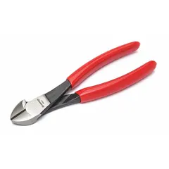 Manual flush-cut diagonal pliers with 8 in overall length and 3/4 in jaw length. Oval standard cushion grip provides comfort. Designed for cutting soft wire in general maintenance and assembly tasks.