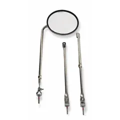 Round convex mirror designed for driver or passenger side use on commercial vehicles. Provides a wider field of view to help eliminate blind spots during lane changes and backing maneuvers. Includes tripod mounting bracket for secure attachment.