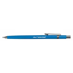 Metal marker for industrial marking on metal surfaces. Includes a mechanical holder with built-in sharpener and pocket clip for convenient use and portability. Suitable for layout, identification, and quality control tasks in fabrication shops, construction sites, and manufacturing plants.