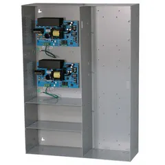 The ALTRONIX MAXIMAL55E is a power supply board housed in a steel enclosure. It provides 12VDC output at 10A continuous (20A maximum) from a 115V AC input. This unit is used to power equipment such as security systems, access control devices, and industrial automation components.