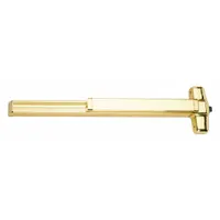 Rim-type exit device with touchbar style, constructed with brass material. Includes night latch outside trim. ADA compliant. Suitable for commercial egress applications on doors up to 3 ft wide