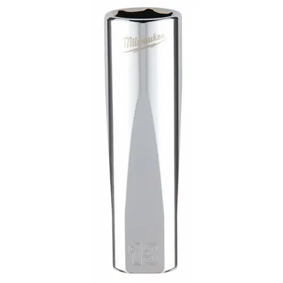 MILWAUKEE Deep Well Socket: Metric, 3/8 in Drive Size, 13 mm Socket Size, 6-Point - Anti-Roll Hand Sockets