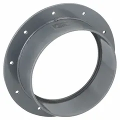 This PVC flange adapter connects 8-inch ductwork to flanged equipment in ventilation and fume extraction systems. It has a 12-inch overall length and an 8 1/4-inch flange inner diameter, providing a leak-resistant joint for low-pressure air handling.