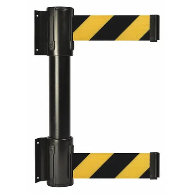 TENSABARRIER Belt Barrier: Fixed Mounting Plate, 13 ft Belt Lg, Pattern, Black/Yellow - Wall-Mount Retractable Belt Barriers