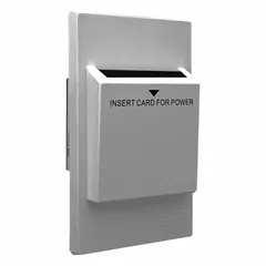 This gray wall plate provides a recessed mounting surface for key card switches, commonly used in hospitality and commercial settings to enable room power control via card insertion. The plate is designed to accommodate standard key card switch mechanisms.