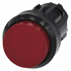Red, momentary-action, non-metallic illuminated push-button operator from the 3SU series. Designed for 22 mm panel-mount applications in industrial control panels and machine control stations.