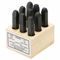 YOUNG BROS. STAMP WORKS Hand Stamp Kit: 0 thru 9 (6 doubles as 9), 3/32 in Character Ht, Steel, Wood (MPN 02093)