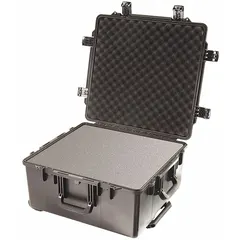 This impact-resistant suitcase-style case from PELICAN features Press and Pull Latches for secure closure. The interior dimensions are 21 in x 22 1/2 in x 11 3/8 in, and it includes a convoluted, pick and pluck, and solid foam configuration for custom cushioning. Suitable for protecting sensitive equipment during transport and storage in industrial and field-service environments.