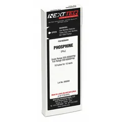 Phosphine (PH3) gas detection tube for use with NEXTTEQ NX-1000 pumps. Measures PH3 concentrations in two ranges: 200 to 3,000 ppm and 400 to 6,000 ppm. Supplied in a pack of 10. Suitable for industrial environments where phosphine gas may be present.