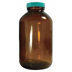 Amber Wide Mouth Glass Lab Bottle, 250 mL, 45-400, Visible Particulate, Case of 24
