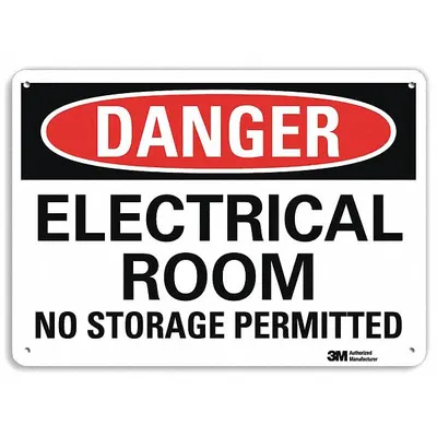 LYLE Danger Sign: Aluminum, Mounting Holes Sign Mounting, 10 in x 14 in Nominal Sign Size - Danger: Electrical Room No Storage Permitted Signs