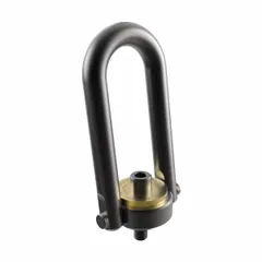 This pivot and rotate hoist ring is designed for pulling operations in material handling and rigging applications. Constructed from black oxide-coated steel, it features an M20-2.50 thread size and a maximum load capacity of 4,740 lb. The swiveling head allows for angular alignment during lifts.