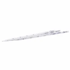 Sterile serological pipette made from borosilicate glass with a 10 mL capacity and 0.1 mL graduation increments. Individually wrapped for single-use applications requiring accurate liquid measurement and transfer in laboratory settings. Overall length of 229 mm.