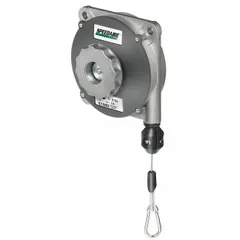 This fixed die cast aluminum tool balancer supports tools weighing up to 6 lb. The 5 ft cable provides reach for suspending handheld tools in assembly, manufacturing, and maintenance tasks. Its non-locking design allows the tool to remain at a set height during repetitive operations.