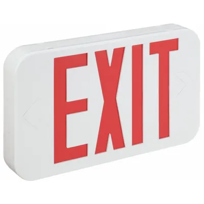COMPASS Exit Sign: Emergency Battery Backup, LED, White, Red, 1 or 2 Faces, Ceiling/Wall - Plastic Lighted Exit Signs