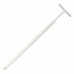Powder sampler with 0.03 fl oz capacity and 1/2 in handle diameter. White color. Used for extracting small powder samples from containers or drums for quality control and contamination testing.