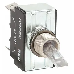 This panel-mount toggle switch from the MARINE Series features a single-pole, single-throw (SPST) configuration with On/Off function and 4 connections. It is suited for industrial control panels and marine applications requiring simple switching of lighting, pumps, or auxiliary systems.