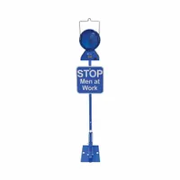 This solar-powered railroad flag sign features a blue lamp for high-visibility warning in rail yard and track-side applications. The 52 1/4 in height provides clear indication for maintenance crews and rail traffic. Designed for permanent mounting, it operates off-grid using solar energy
