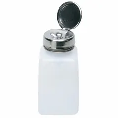 HDPE dispensing bottle with a natural body and silver closure. Includes a dropper for controlled drop-by-drop dispensing of liquids. Non-sterile, no label. Suitable for laboratory, industrial, and maintenance applications requiring precise application of solvents, oils, or cleaning agents.