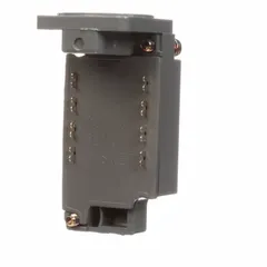 Metallic body for limit switches, compatible with Siemens 3SE03 series. Features 2NO/2NC contacts and two mounting holes per EN50041 standard. Used in industrial automation for position sensing in machinery and conveyors.