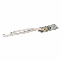 This left-hand sash-mounted window operator is designed for casement windows. It features a 4 15/32 in base length and a zinc-plated gray finish. Handle is not included