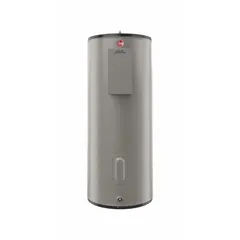 This RHEEM light-duty residential electric water heater has a 40-gallon capacity and 10,000 W power rating, operating on 208V AC. It supports single or three-phase electrical configurations and measures 48.3 inches in height. Suitable for residential or small commercial applications requiring a reliable hot water supply.