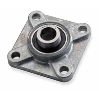 This inch-system flange-mount ball bearing features a 3/4 in cylindrical bore, zinc finish, and set screws for secure shaft mounting. It is lubricated with NLGI #2 equivalent grease and has a mounting bolt size of 3/8 in. Overall dimensions are 3 3/8 in length by 1 1/8 in width. Typical applications include conveyors, fans, and material handling equipment requiring a compact four-bolt flange configuration