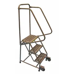 This BALLYMORE steel rolling ladder features an Easy Tilt-&-Roll design for one-person positioning. With a 3.2 ft platform height, double handrails, and gray finish, it is suited for elevated access tasks such as stocking shelves, equipment servicing, and order picking in industrial facilities and warehouses. Ships unassembled; no locking mechanism or rear chain.