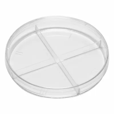 QORPAK Petri Dish: 99.82 mm Dia, 14.99 mm Overall Ht, No Surface Treatment, (4) Compartments - Petri Dishes