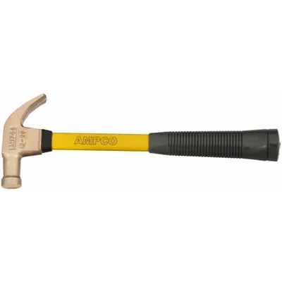 AMPCO Curved Claw Hammer: Aluminum Bronze, Ribbed Grip, Fiberglass Handle, 1 lb Head Wt - Non-Magnetic Aluminum-Bronze Curved-Claw Hammers