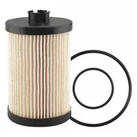 Cartridge-type diesel fuel filter with cellulose media, 3 5/16 in outside diameter, 1/2 in inside diameter, and attached grommet. Used in fuel systems of Navistar trucks to remove contaminants and protect engine components