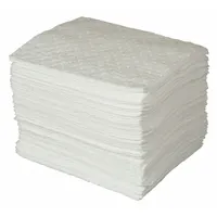 Polypropylene sorbent pad for absorbing industrial spills, leaks, and drips. White color, supplied in a bale of 100 pads. Suitable for use in maintenance, manufacturing, and facility environments to contain oils, coolants, and water-based fluids