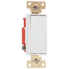 Single-pole maintained rocker switch rated 20 A at 120/277V AC. White non-illuminated design for standard wall-box installation. Provides on/off control for lighting and other electrical loads in commercial and residential buildings.