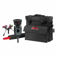 Battery-powered smoke detector testing kit for functional testing of smoke detectors. Uses non-toxic propylene glycol to simulate smoke, with a Clearing Mode to prevent re-alarms. Includes a 10.8V removable battery and a 15 ft 4-section telescopic pole. Delivers up to 800 tests per can. ULC Listed