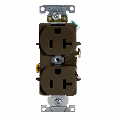 LEVITON Duplex Receptacle Outlet: Duplex, 5-20, Brown, 125V AC, 20 A, 2 Pole / 3 Wire (MPN 5352) - General Purpose Receptacles