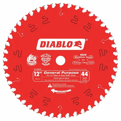 DIABLO D1244X 12" 44-Tooth Combo Circular Saw Blade, 0.1" Cut Width, 1" Arbor - Wood-Cutting Blades