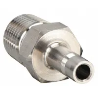 This double-ferrule stainless steel fitting connects 3/8 in OD tubing to 3/8 in male NPT threads. It is used for secure tube-to-pipe transitions in industrial fluid systems, including hydraulic, pneumatic, and instrumentation applications