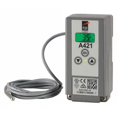 Digital temperature control for cooling applications. Operates on 24V AC input voltage with a single SPDT output. Temperature range from -40°F to 212°F. Compatible with A99 series sensors.