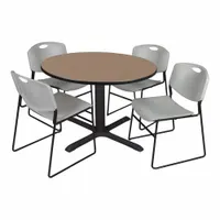 CAIN Cafe/Breakroom Table: Laminate, Oak, 29 in Overall Ht - Max, Circle, Black, 1 in Tabletop Thick (MPN TB48RNDNO44GY)