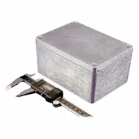 This die-cast aluminum enclosure measures 5 in x 4 in x 3 in with a solid screw-on cover. It is rated NEMA 1/12/13/4/4X for indoor and outdoor use where protection against dust, water, and corrosion is required. The enclosure closes with screws and does not include knockouts. Typical applications include housing electrical and electronic components in industrial environments