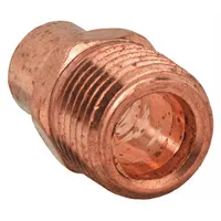 Wrot copper adapter for transitioning from 1/2 in CTS copper tube to 1/2 in male NPT threaded pipe. Features FTG x MNPT configuration with no center stop. Used in plumbing and HVAC systems for sweat (solder) connections on the tube end and threaded joints on the pipe end
