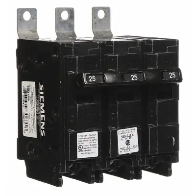 SIEMENS B325H BL Series Miniature Circuit Breaker, 25A, 240V AC, 3-Pole, Bolt-On - B Series, Bolt-On Siemens Miniature Circuit Breakers