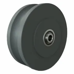 U-groove wheel designed for use on industrial track systems such as overhead cranes, conveyors, and material handling equipment. Wheel diameter 6 in, width 2 in, fits 1/2 in axle. Load capacity 1500 lb.