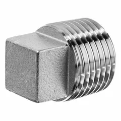 This 1/2 in NPT threaded square drive solid plug is made from 304 stainless steel. It is rated for a maximum operating pressure of 150 psi at 72°F and Class 150. The plug seals threaded openings in low-pressure piping systems and is installed with a standard wrench.