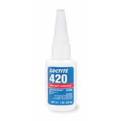 LOCTITE 420 is a clear, thin-liquid instant adhesive formulated for bonding plastics. It also bonds secondary compatible materials such as rubber. Supplied in a 1 fl oz bottle, this adhesive has a VOC content of 50 g/L and under. Typical applications include assembly of plastic components in manufacturing and repair.